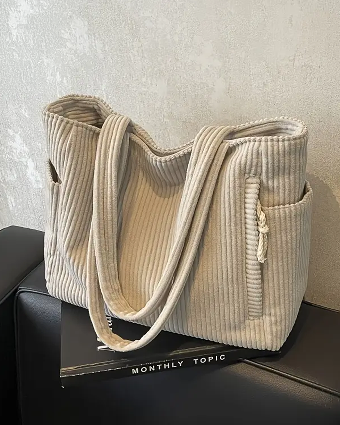 Catharina | Ribbed Tote Bag with Cord Detail