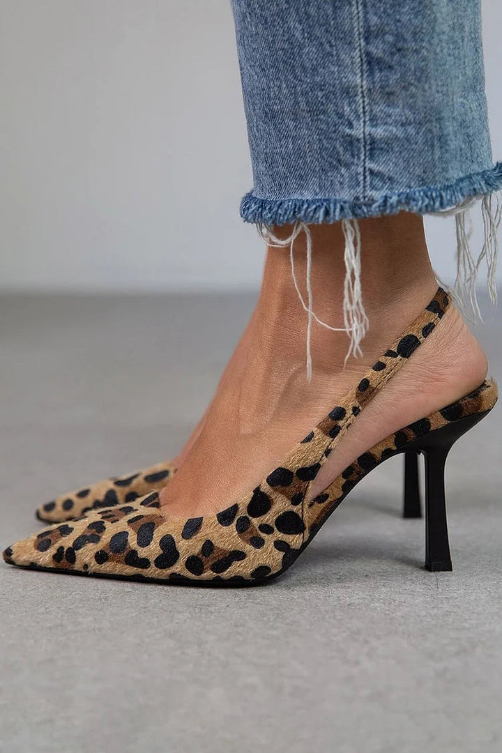Sonja | Pointed Toe Leopard Print Slingback Khaki Stiletto Heels