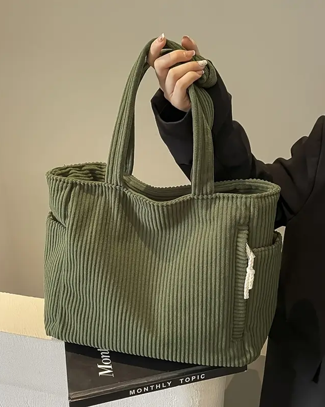 Catharina | Ribbed Tote Bag with Cord Detail