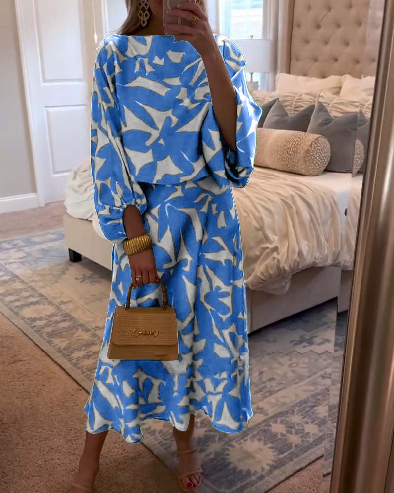 Mirabelle | Set Dress Casual Printed Lantern Sleeves Temperament