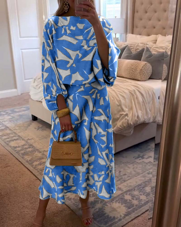 Mirabelle | Set Dress Casual Printed Lantern Sleeves Temperament