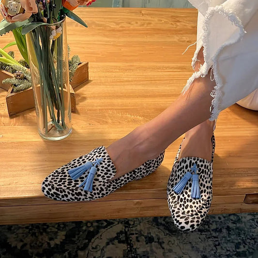 Ina | Spotted Loafers with Blue Tassel