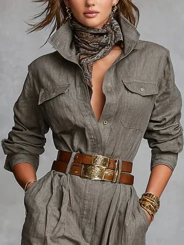 Lesly | Long-Sleeve Cotton-Linen Jumpsuit