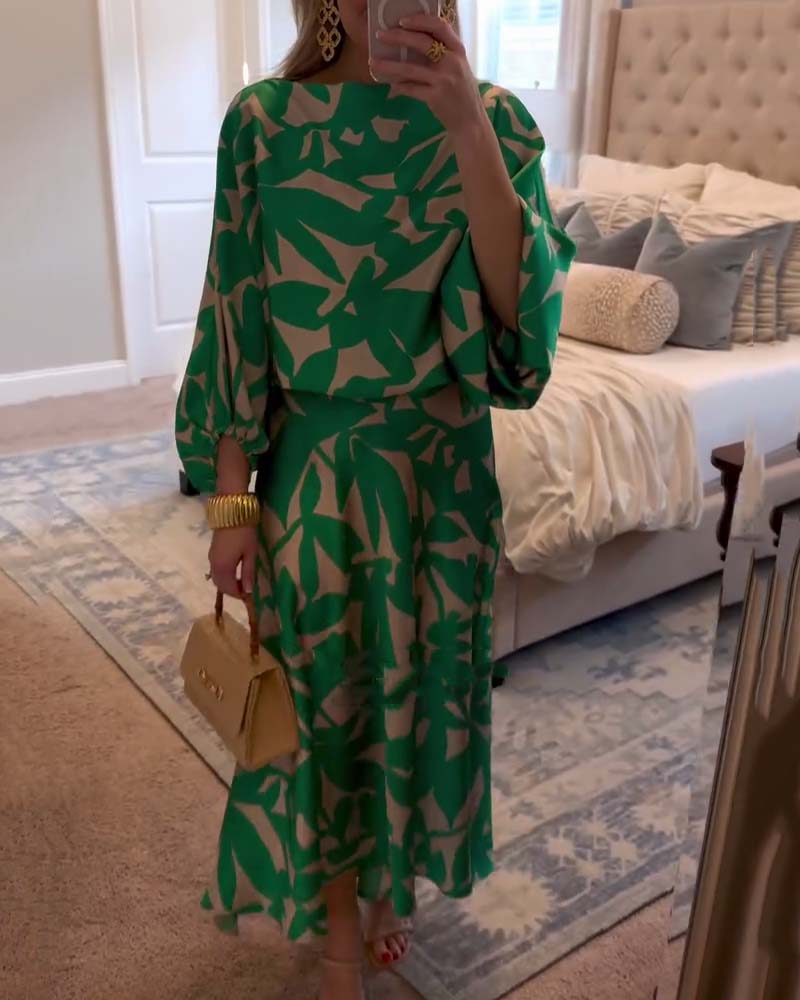 Mirabelle | Set Dress Casual Printed Lantern Sleeves Temperament