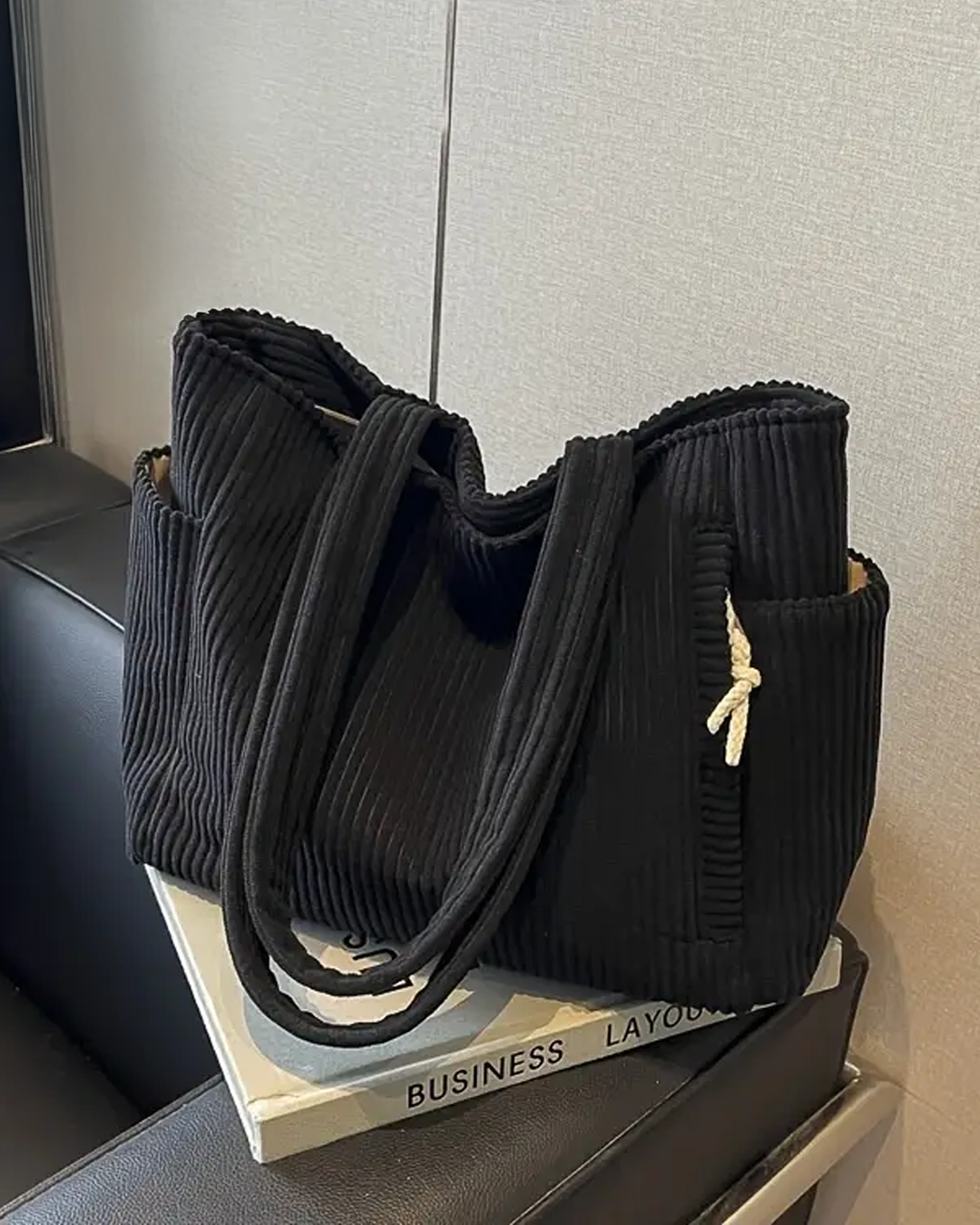 Catharina | Ribbed Tote Bag with Cord Detail