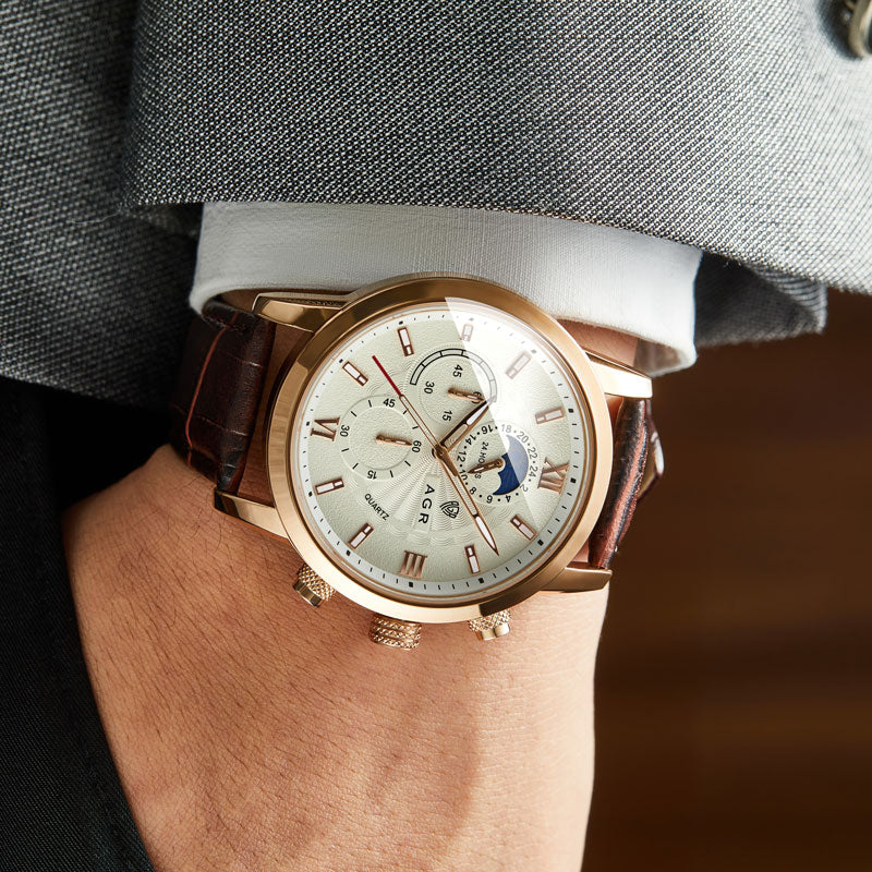 Luxury Moon Phase Quartz Wrist Watch