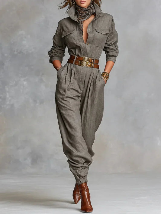 Lesly | Long-Sleeve Cotton-Linen Jumpsuit