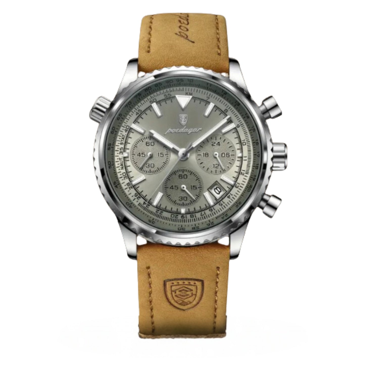 Slim Leather Strap Chronograph Wrist Watch