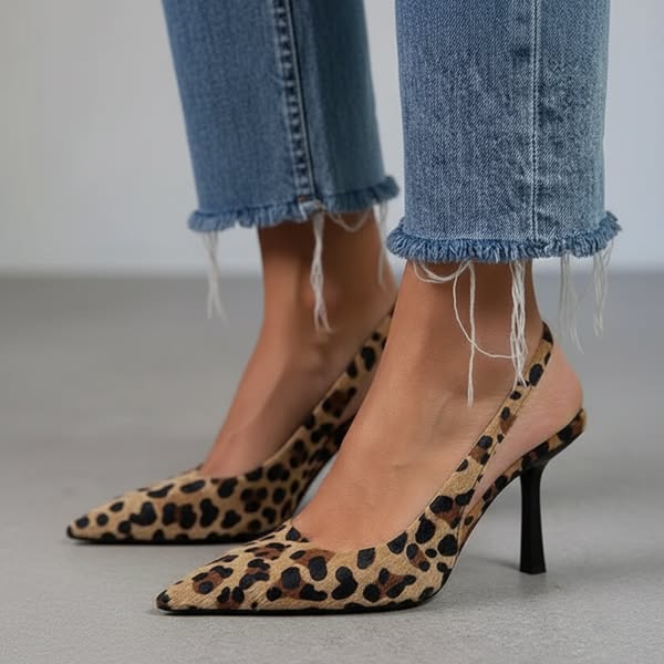 Sonja | Pointed Toe Leopard Print Slingback Khaki Stiletto Heels