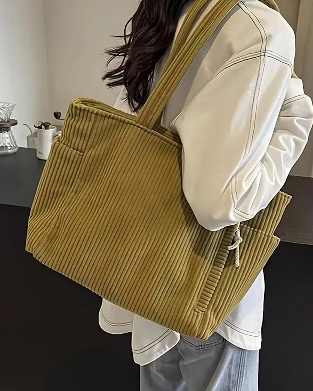 Catharina | Ribbed Tote Bag with Cord Detail