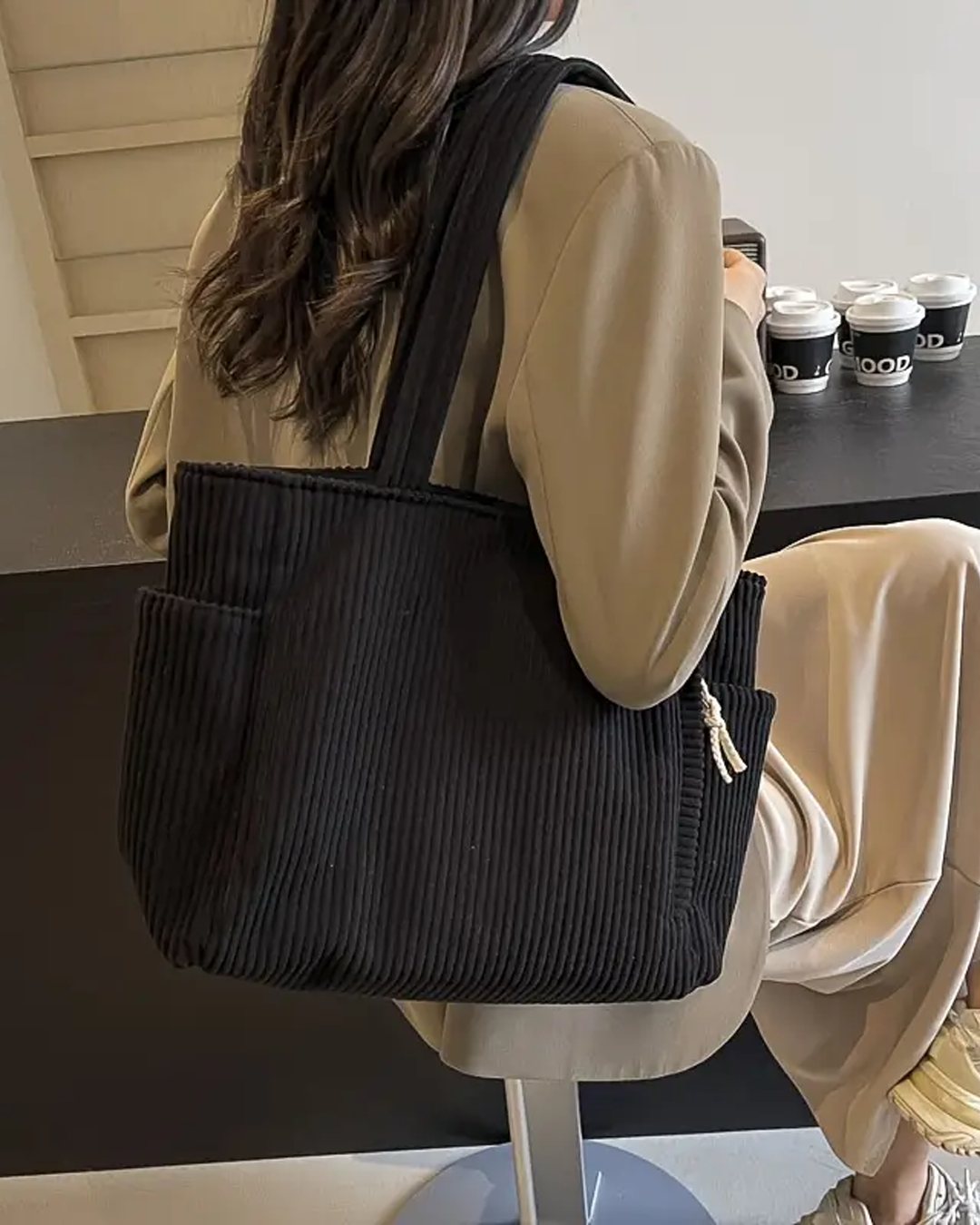 Catharina | Ribbed Tote Bag with Cord Detail