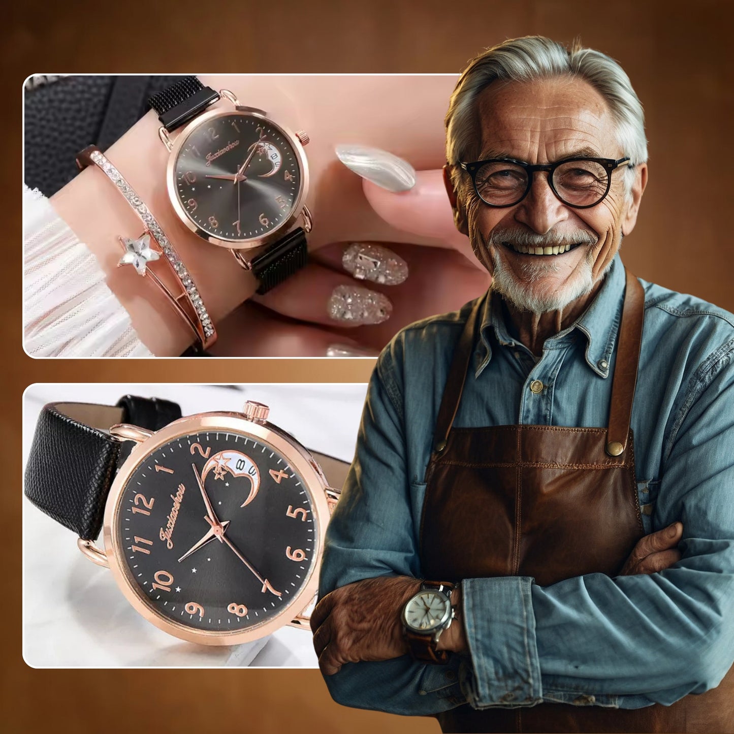 Lightweight Moon Inspired Wrist Watch and Bracelets Set