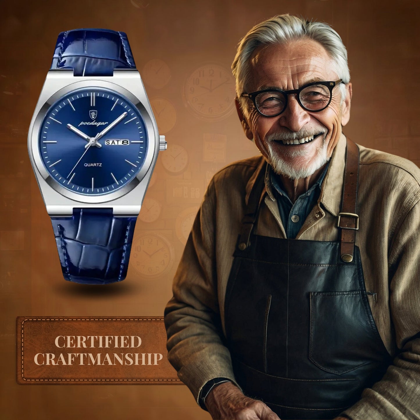 Elegant Blue Leather Quartz Watch