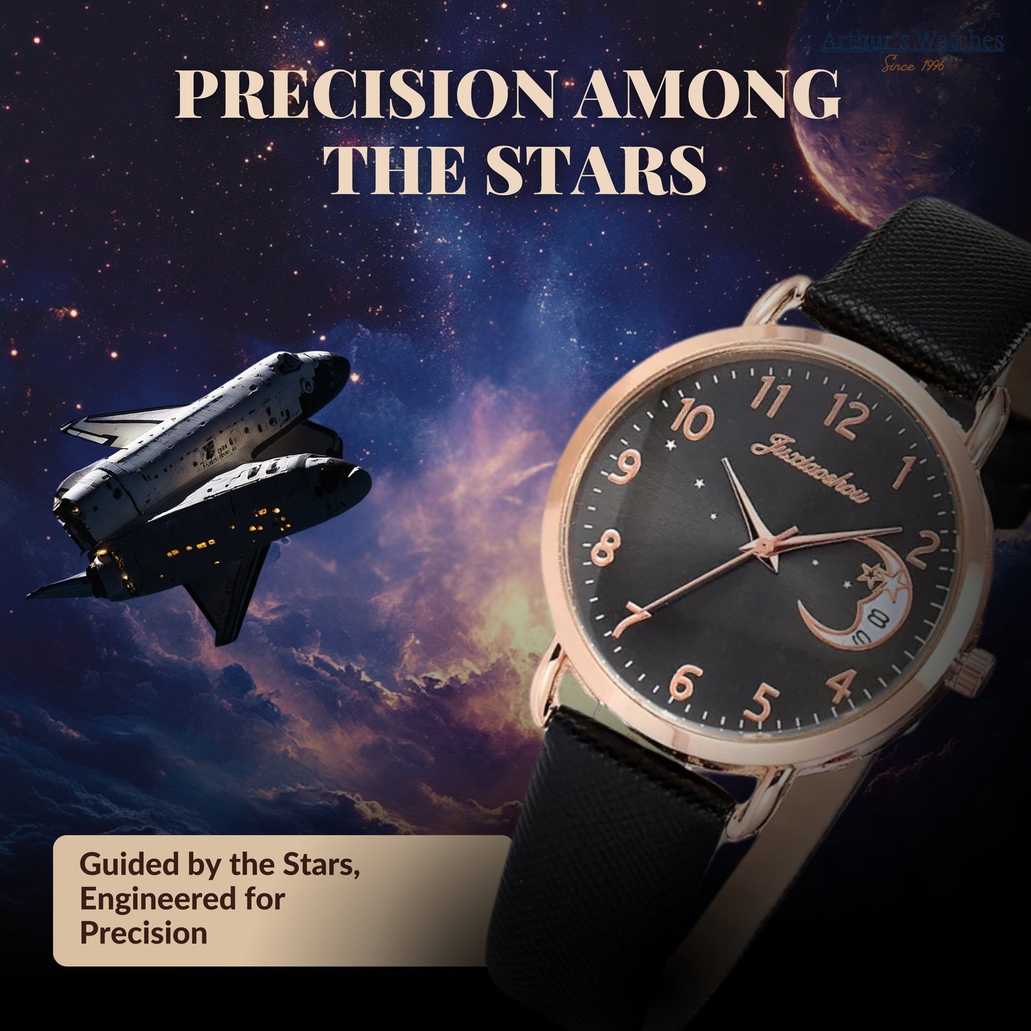 Lightweight Moon Inspired Wrist Watch and Bracelets Set