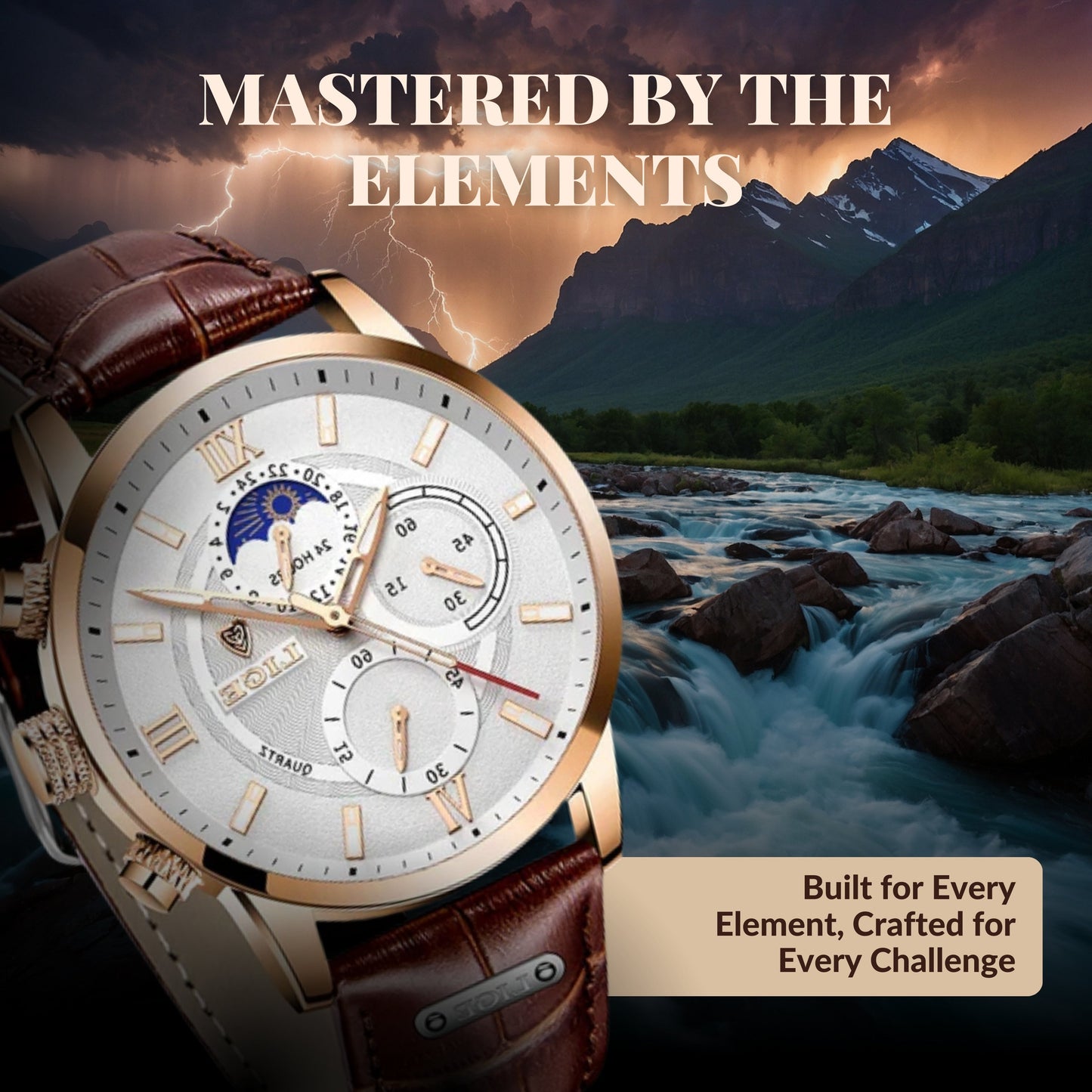 Luxury Moon Phase Quartz Wrist Watch