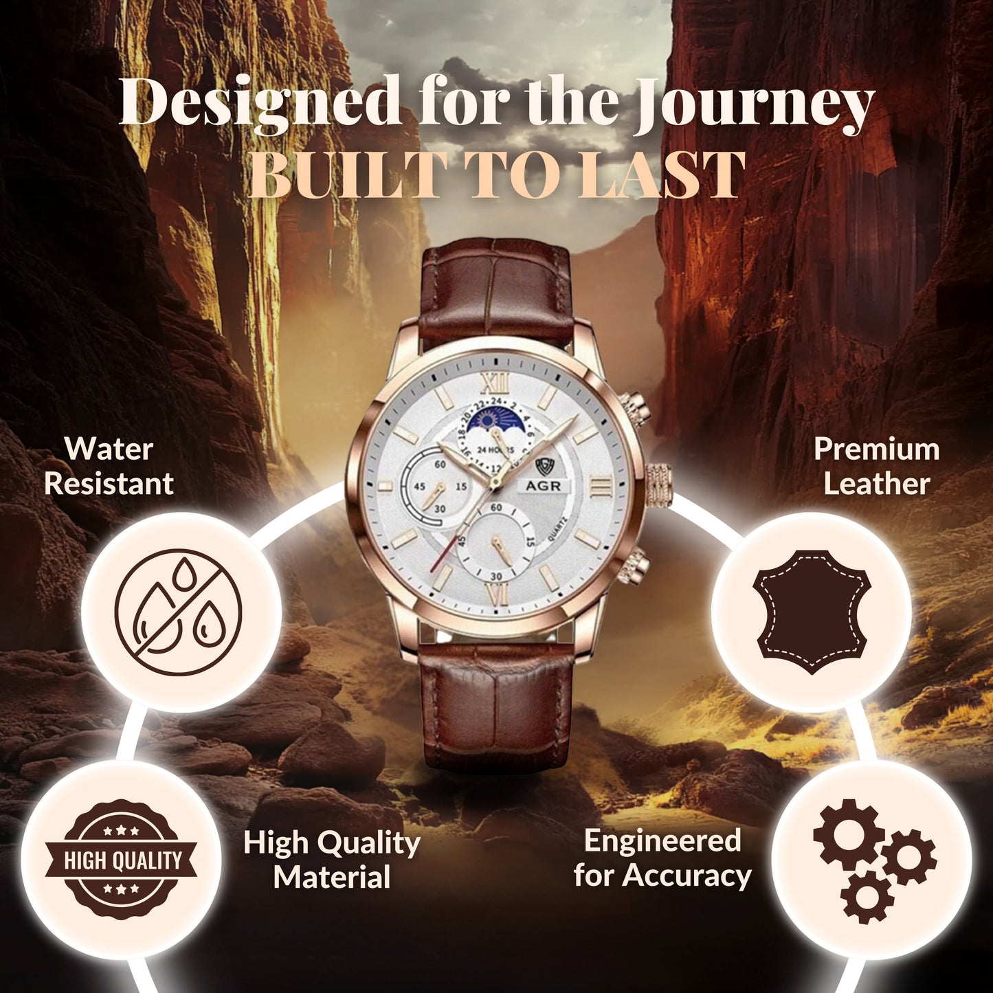 Luxury Moon Phase Quartz Wrist Watch