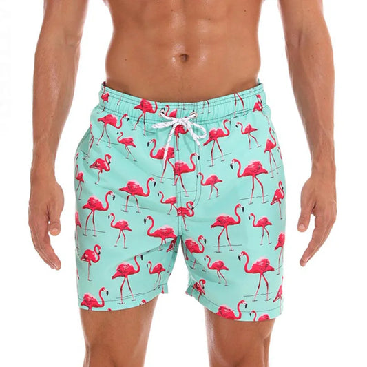 Coastal Green Flamingo | Quick-Dry Swim Shorts