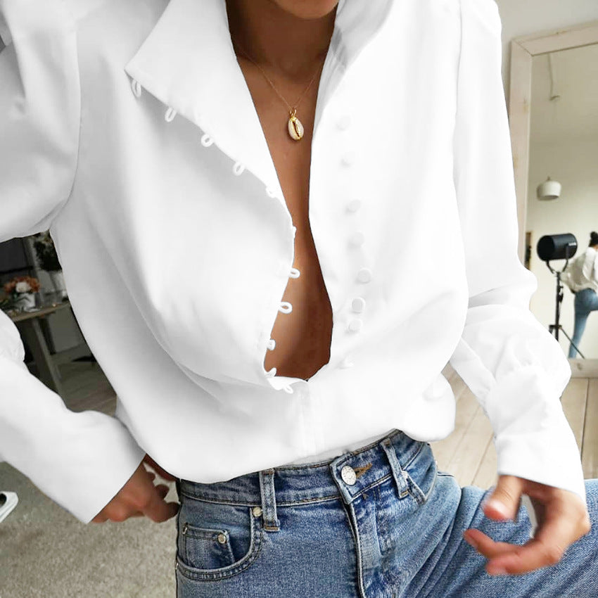 Dymph | Classy Button Front Long Sleeve Blouse