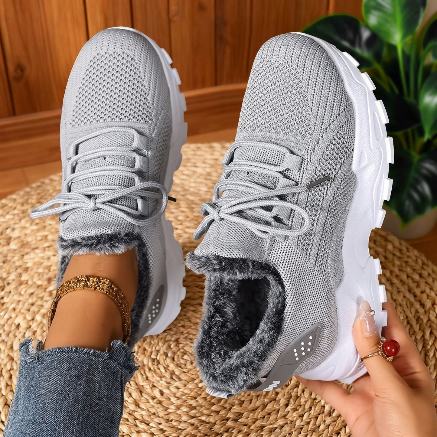 Ava | Casual Fleece Lace-Up Lightweight Sneakers