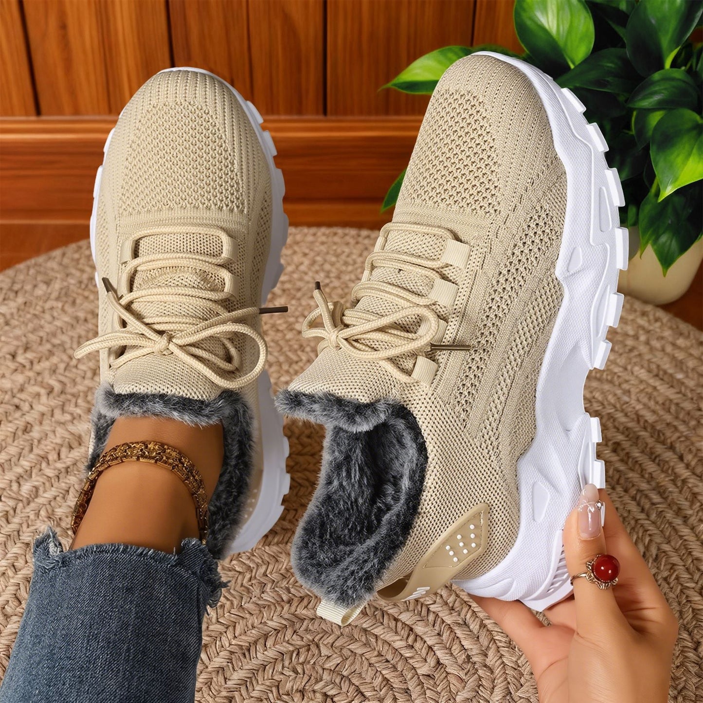 Ava | Casual Fleece Lace-Up Lightweight Sneakers