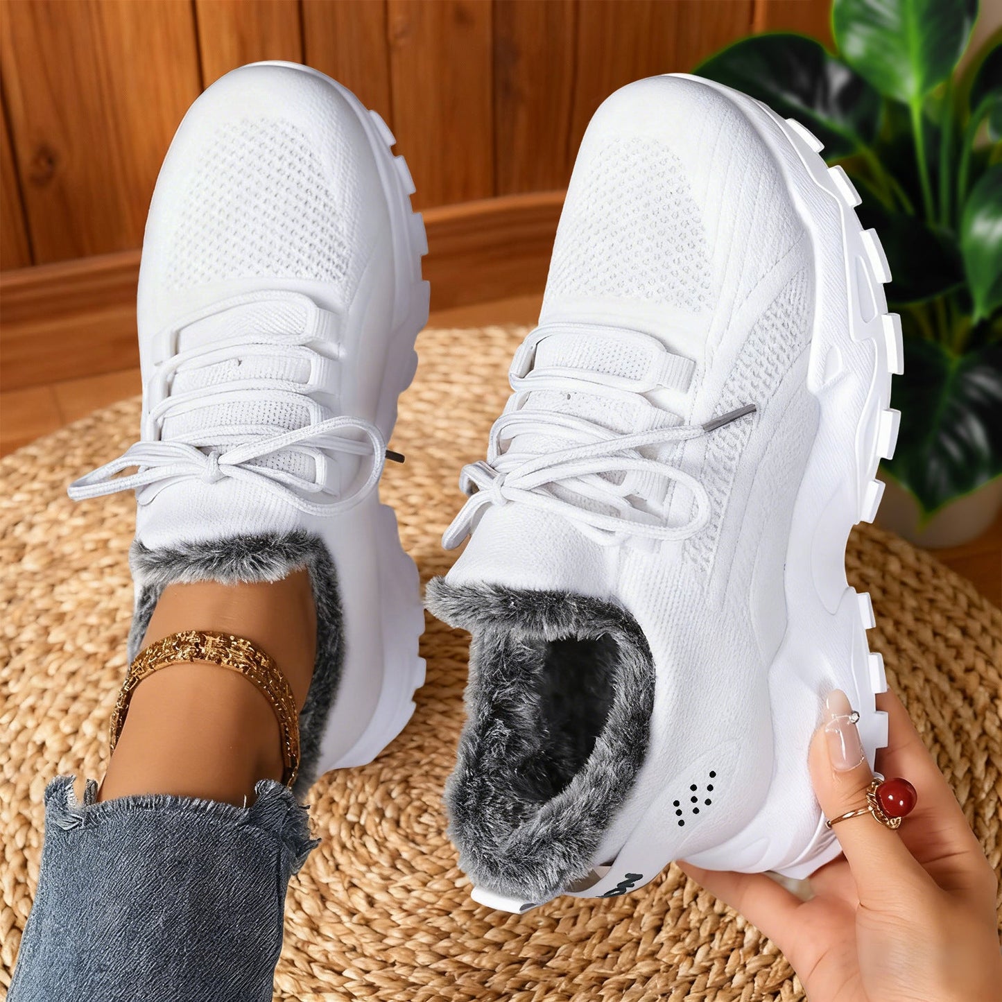Ava | Casual Fleece Lace-Up Lightweight Sneakers