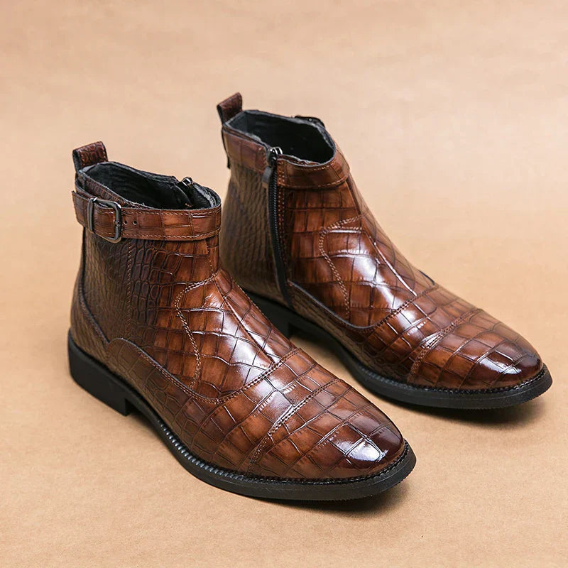 Brandon | Faux Leather Buckle Ankle Boots