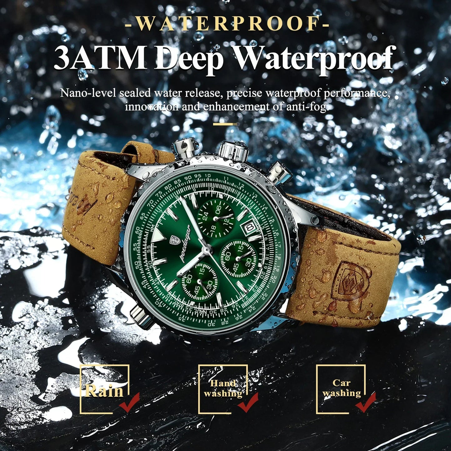 Slim Leather Strap Chronograph Wrist Watch