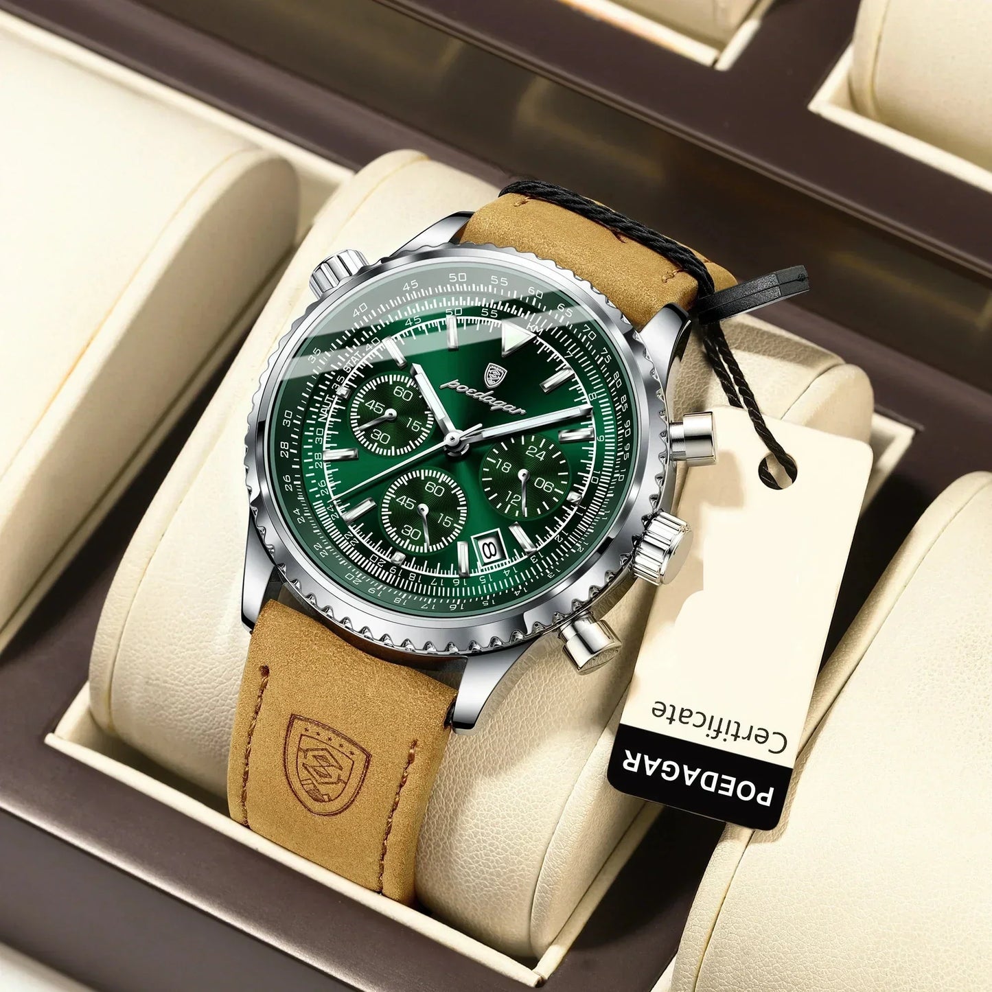 Slim Leather Strap Chronograph Wrist Watch