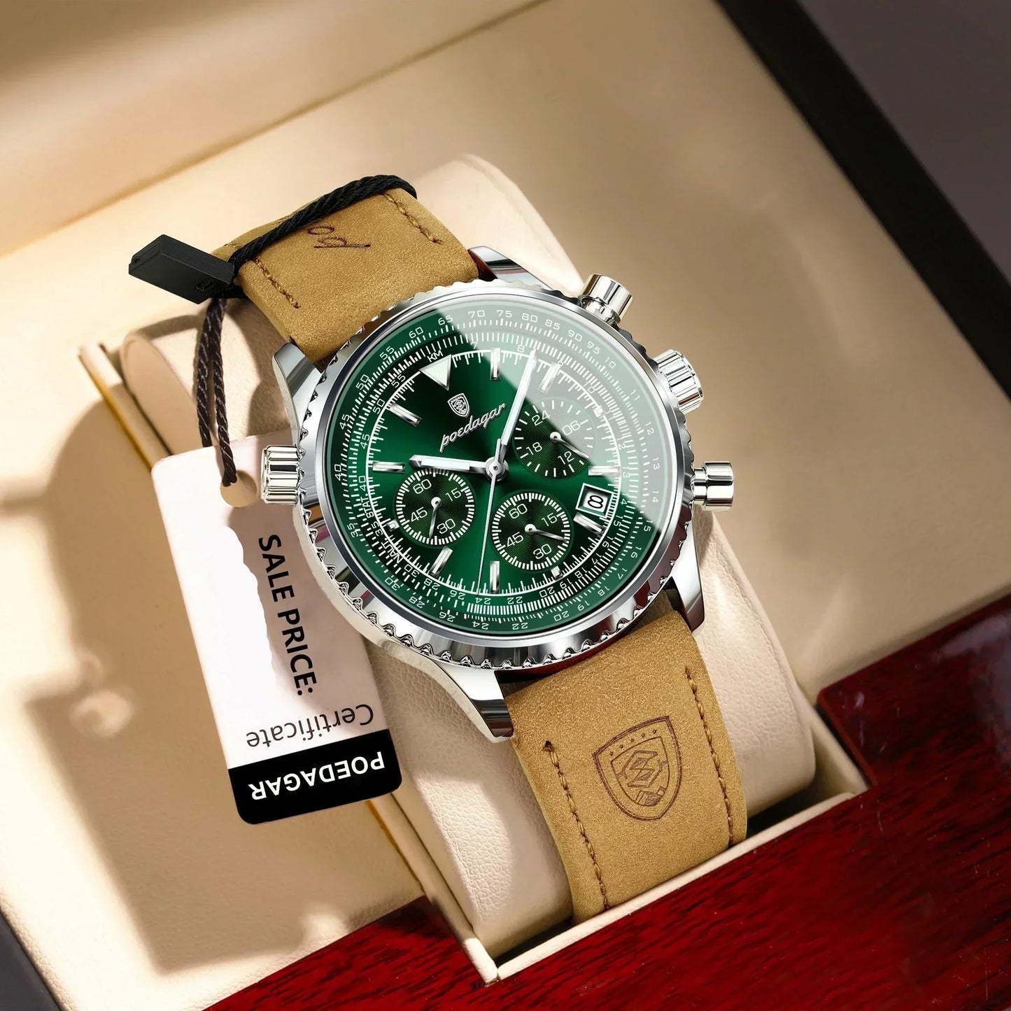 Slim Leather Strap Chronograph Wrist Watch