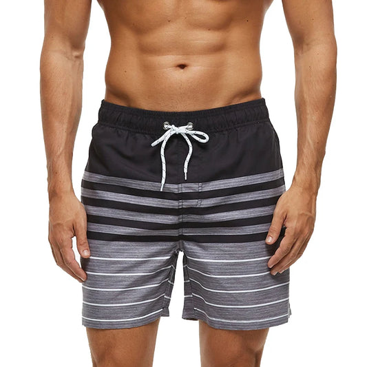 Coastal Black Stripe | Quick-Dry Swim Shorts