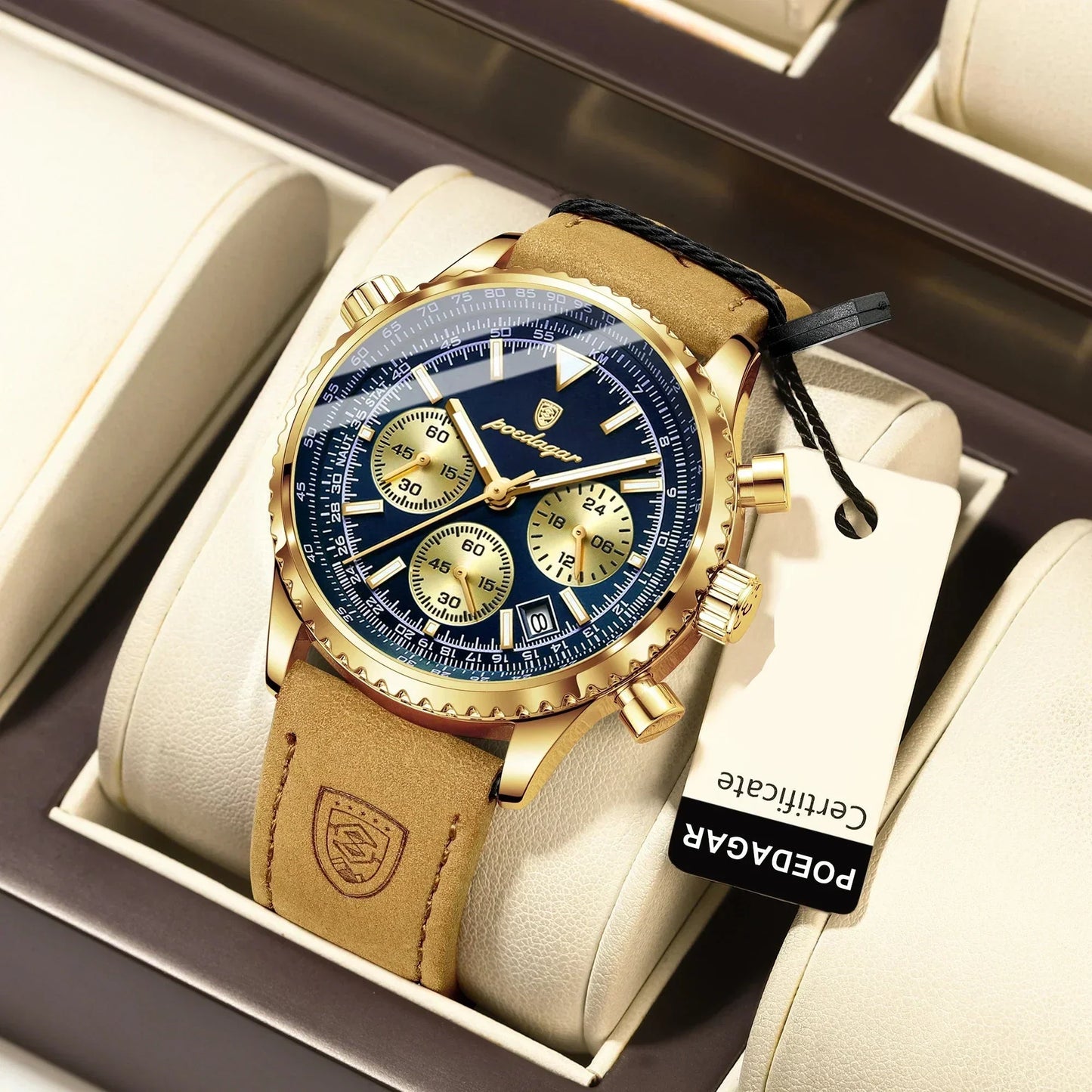 Slim Leather Strap Chronograph Wrist Watch