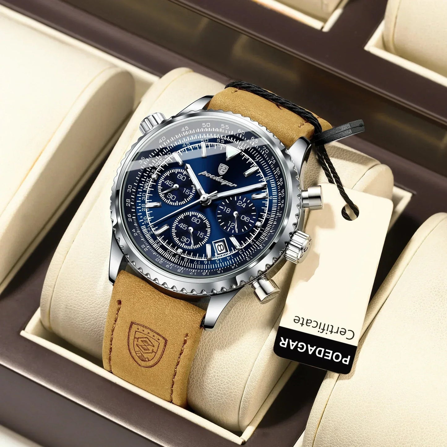 Slim Leather Strap Chronograph Wrist Watch