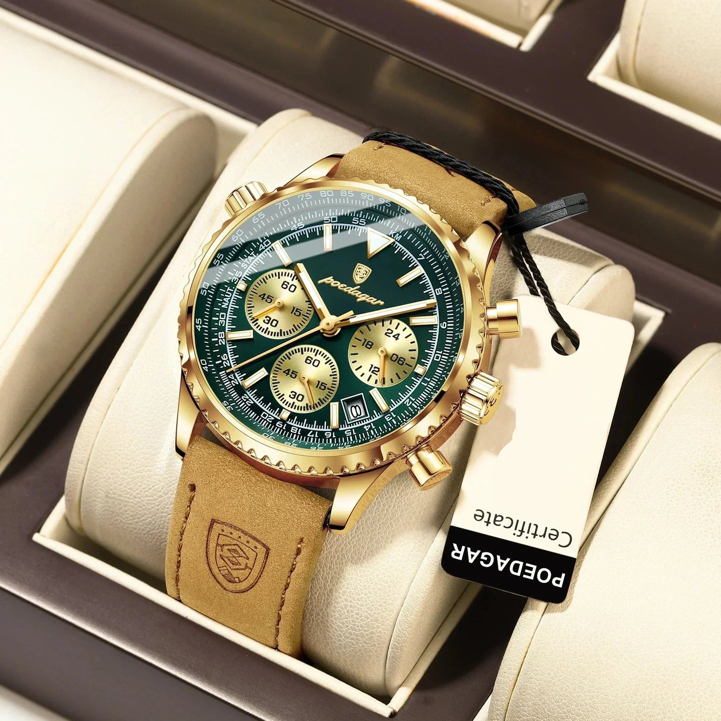 Slim Leather Strap Chronograph Wrist Watch