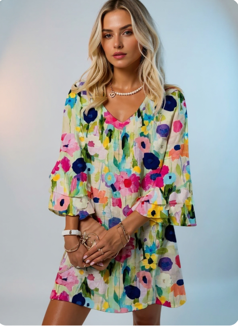 Megan | Floral V-Neck Mini Dress