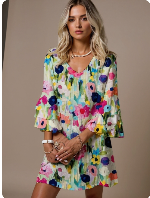 Megan | Floral V-Neck Mini Dress