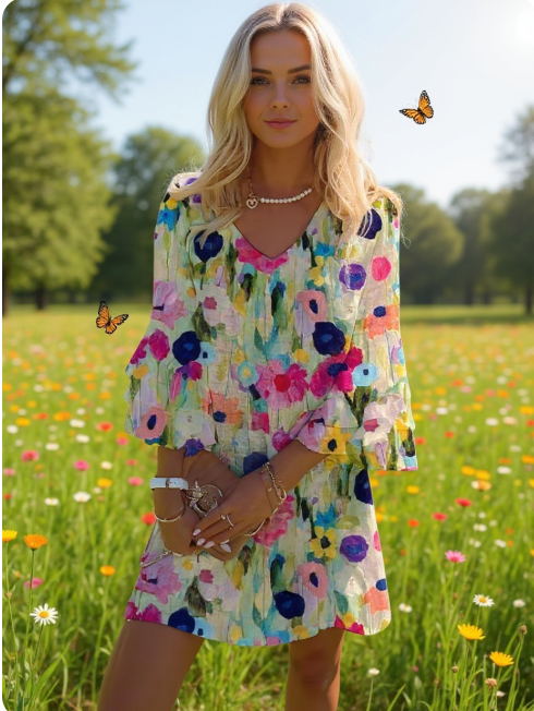 Megan | Floral V-Neck Mini Dress