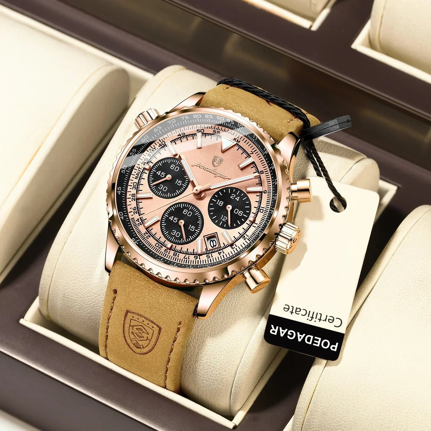 Slim Leather Strap Chronograph Wrist Watch