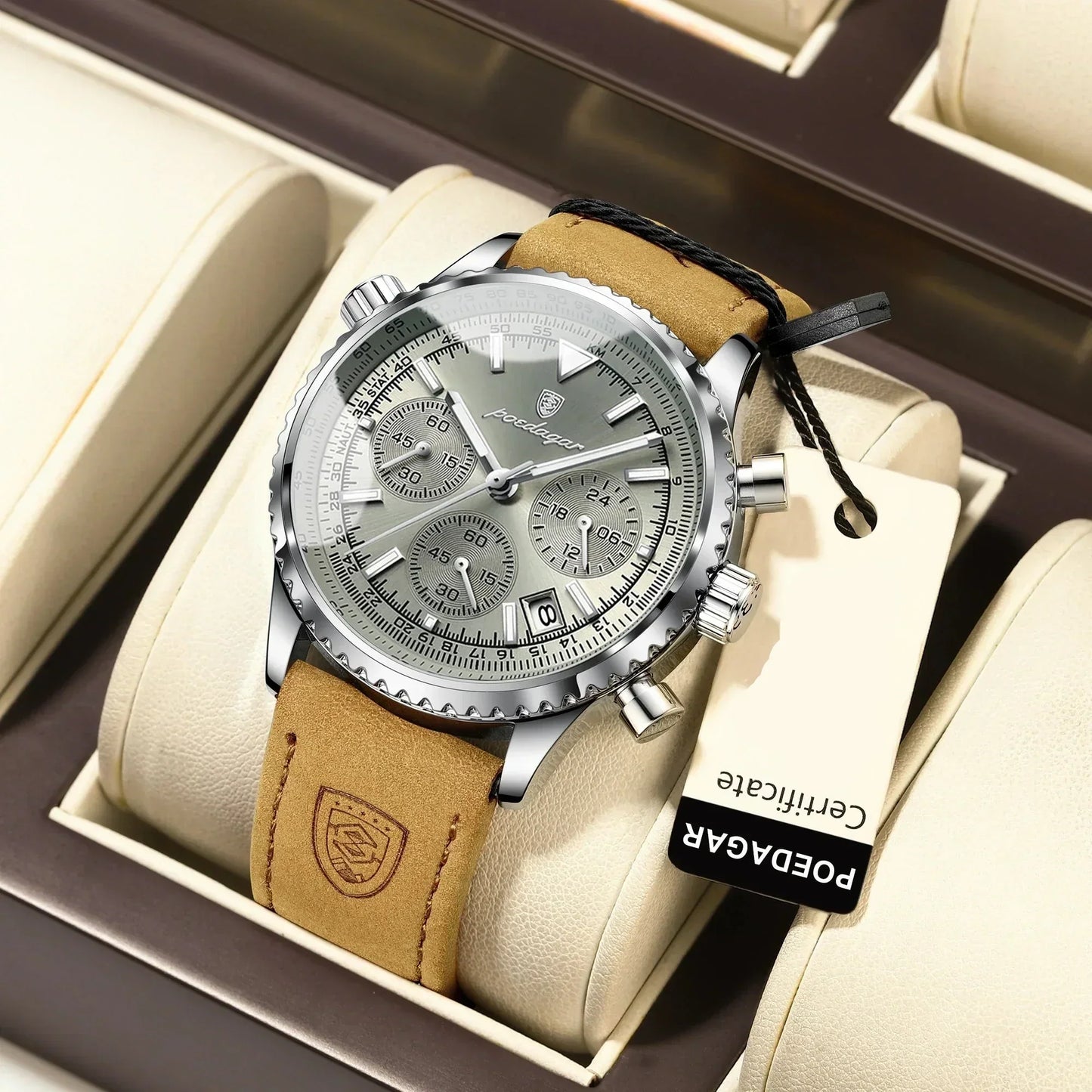Slim Leather Strap Chronograph Wrist Watch