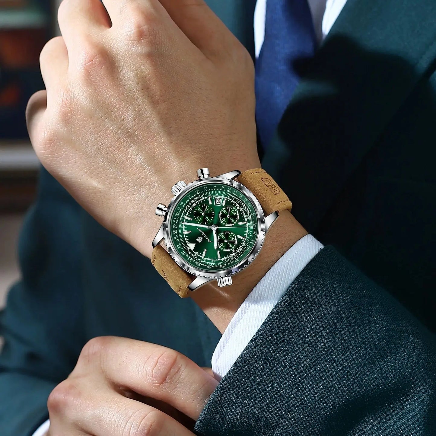 Slim Leather Strap Chronograph Wrist Watch