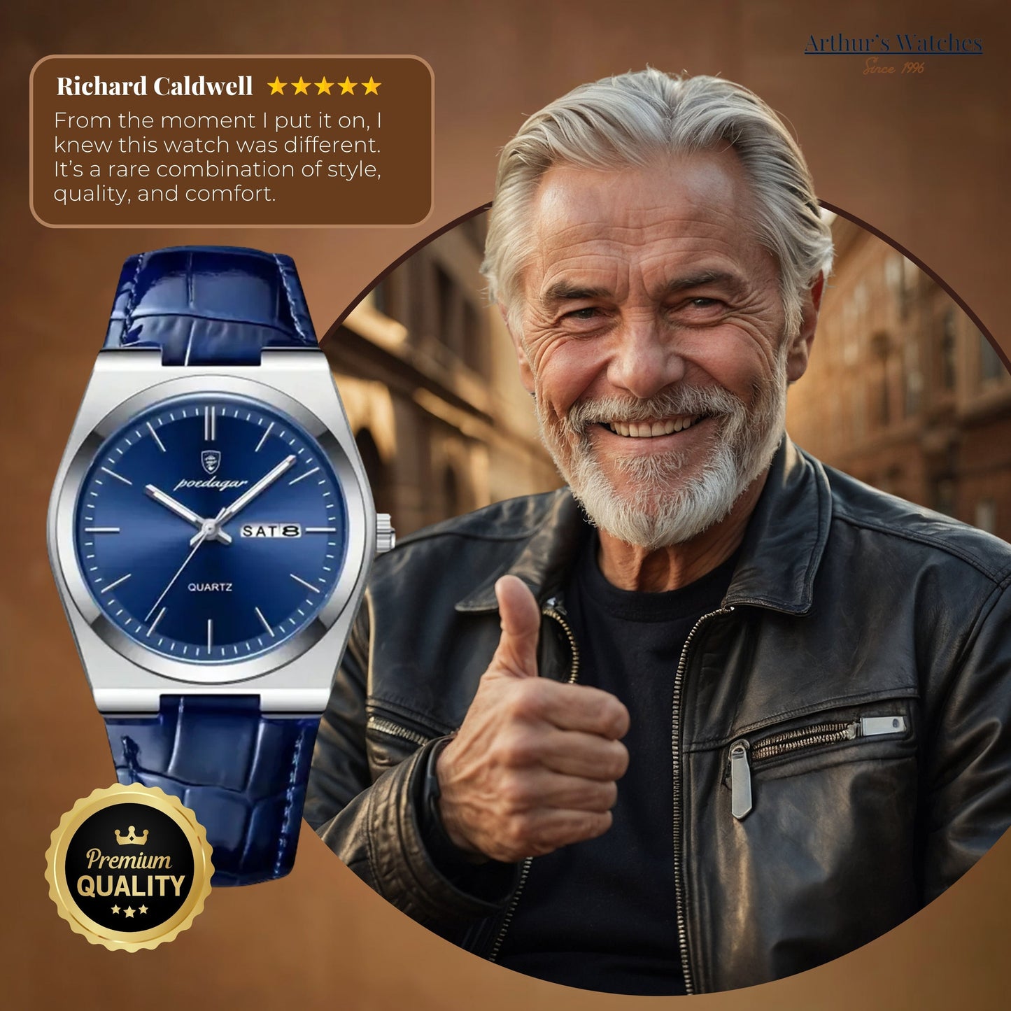 Elegant Blue Leather Quartz Watch