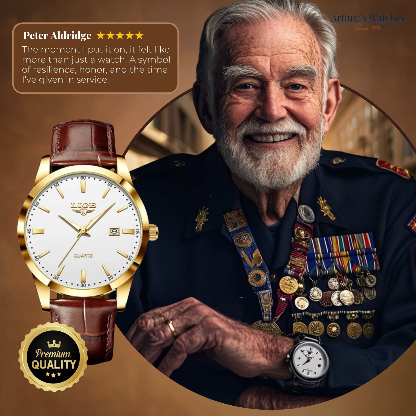 Gold Luxury Military Inspired Wrist Watch