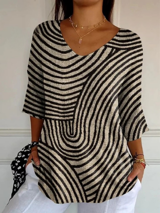Isla | Women's Retro Geometric Art Round Line Print Casual Pullover Knit