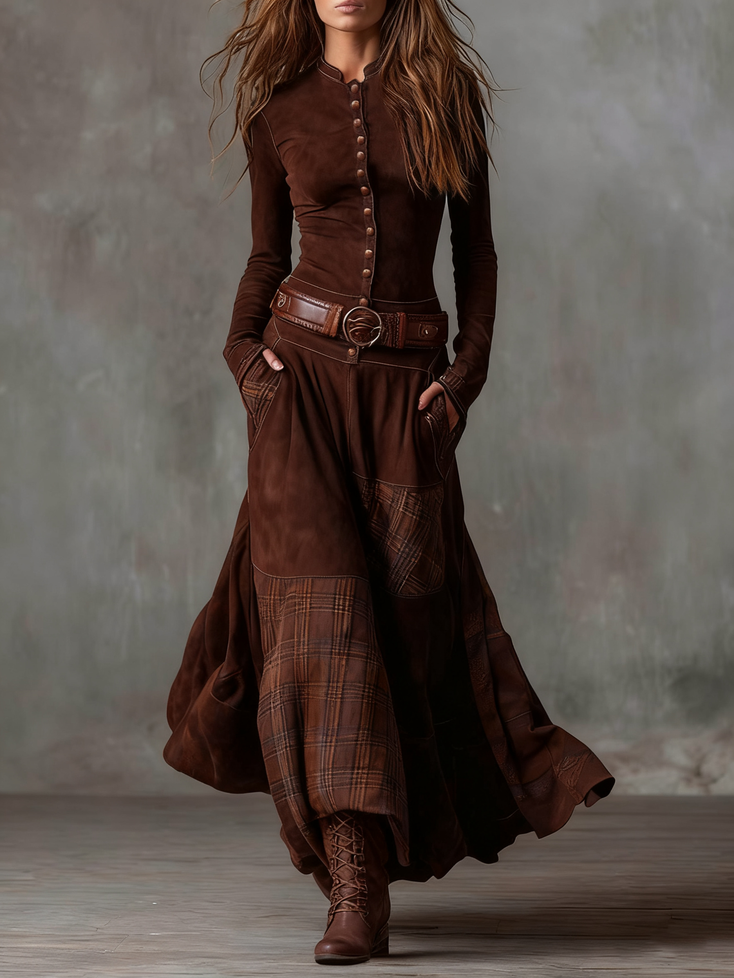 Zoë | Vintage Suede-Effect Plaid Maxi Dress