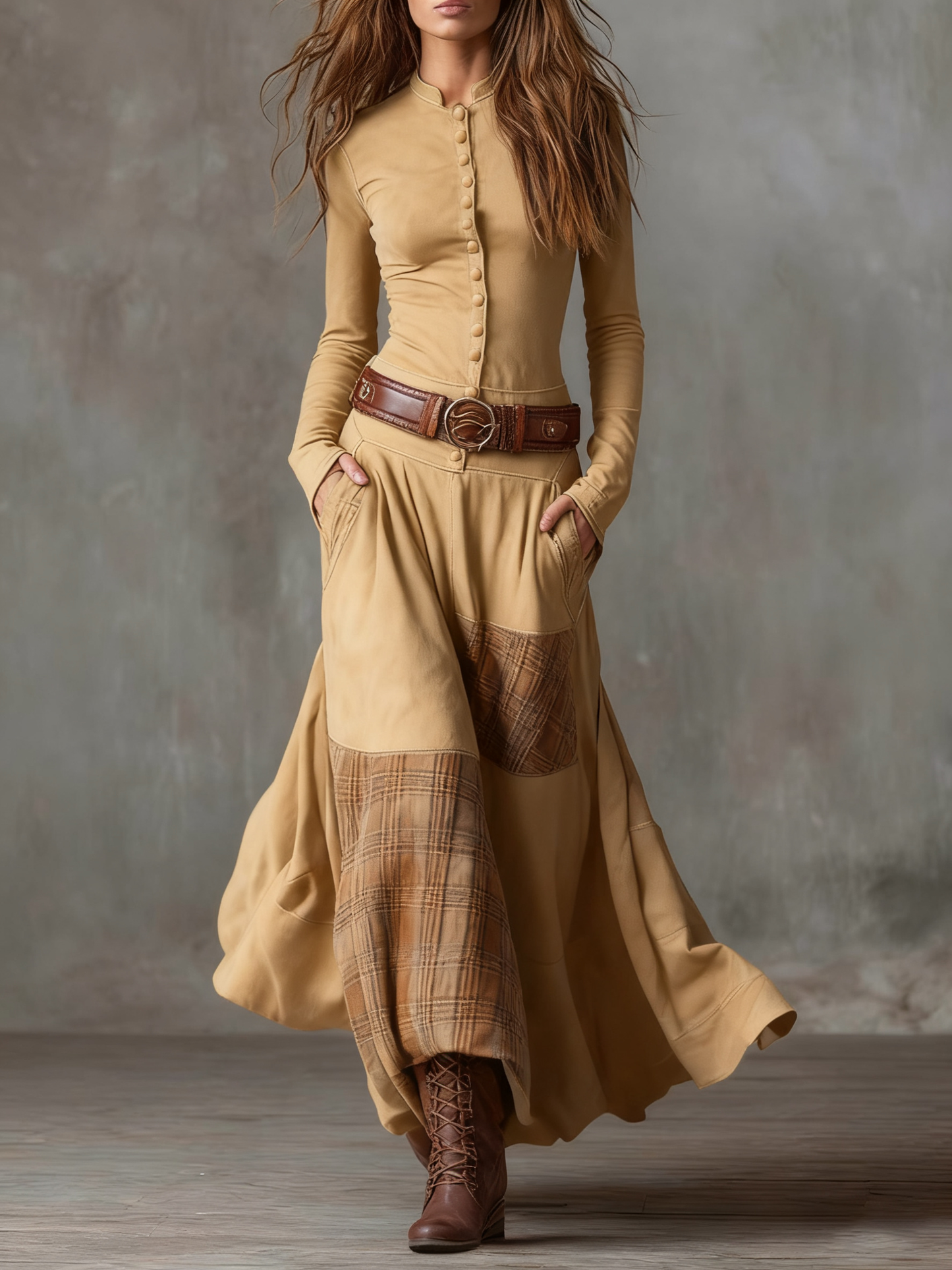 Zoë | Vintage Suede-Effect Plaid Maxi Dress