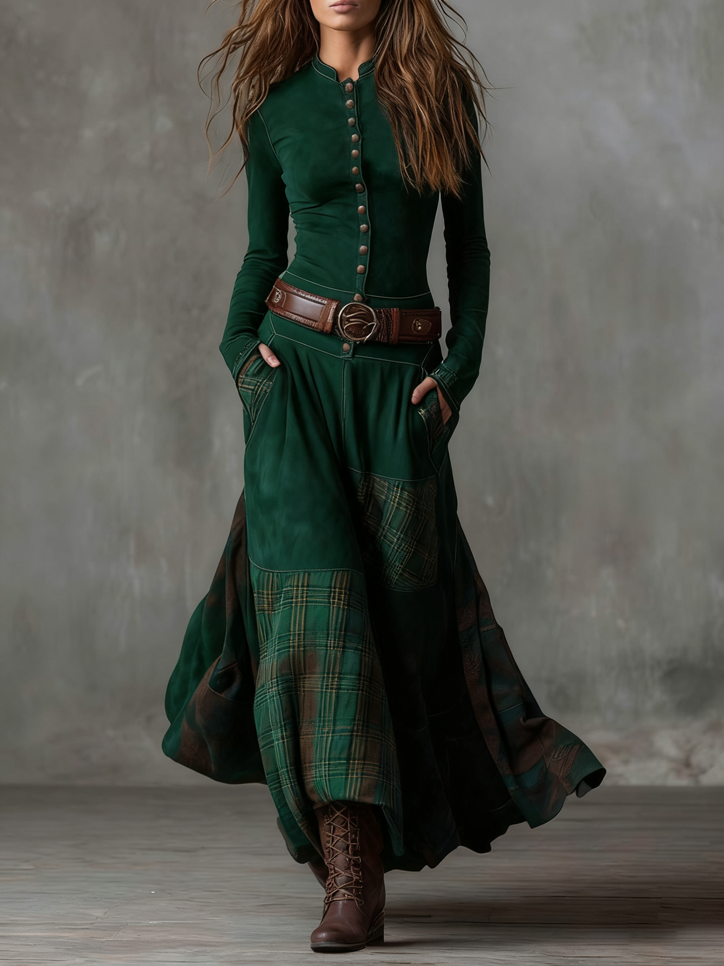 Zoë | Vintage Suede-Effect Plaid Maxi Dress