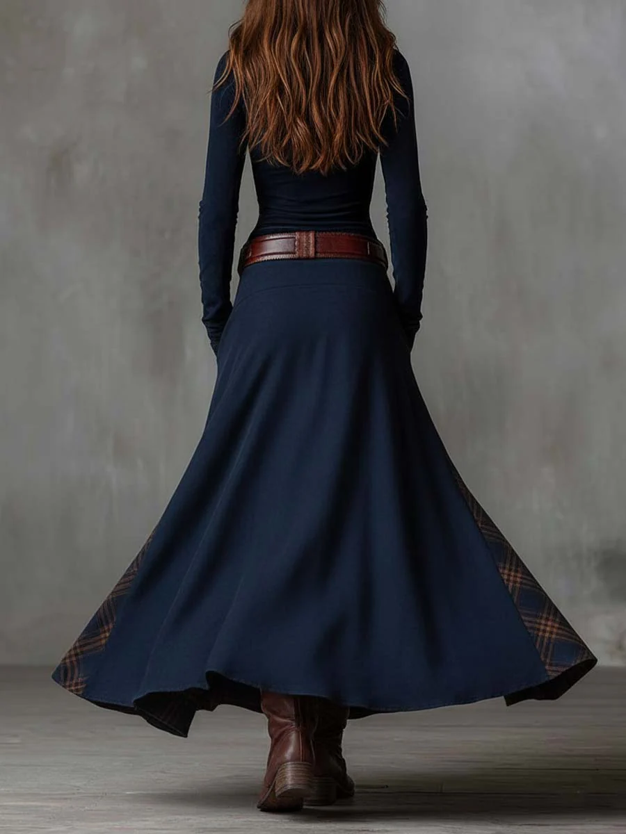 Zoë | Vintage Suede-Effect Plaid Maxi Dress